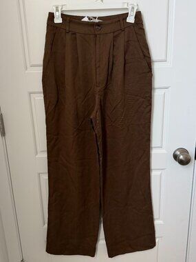 Reformation Mason Pant Woodland Brown High Rise Trouser Size 4